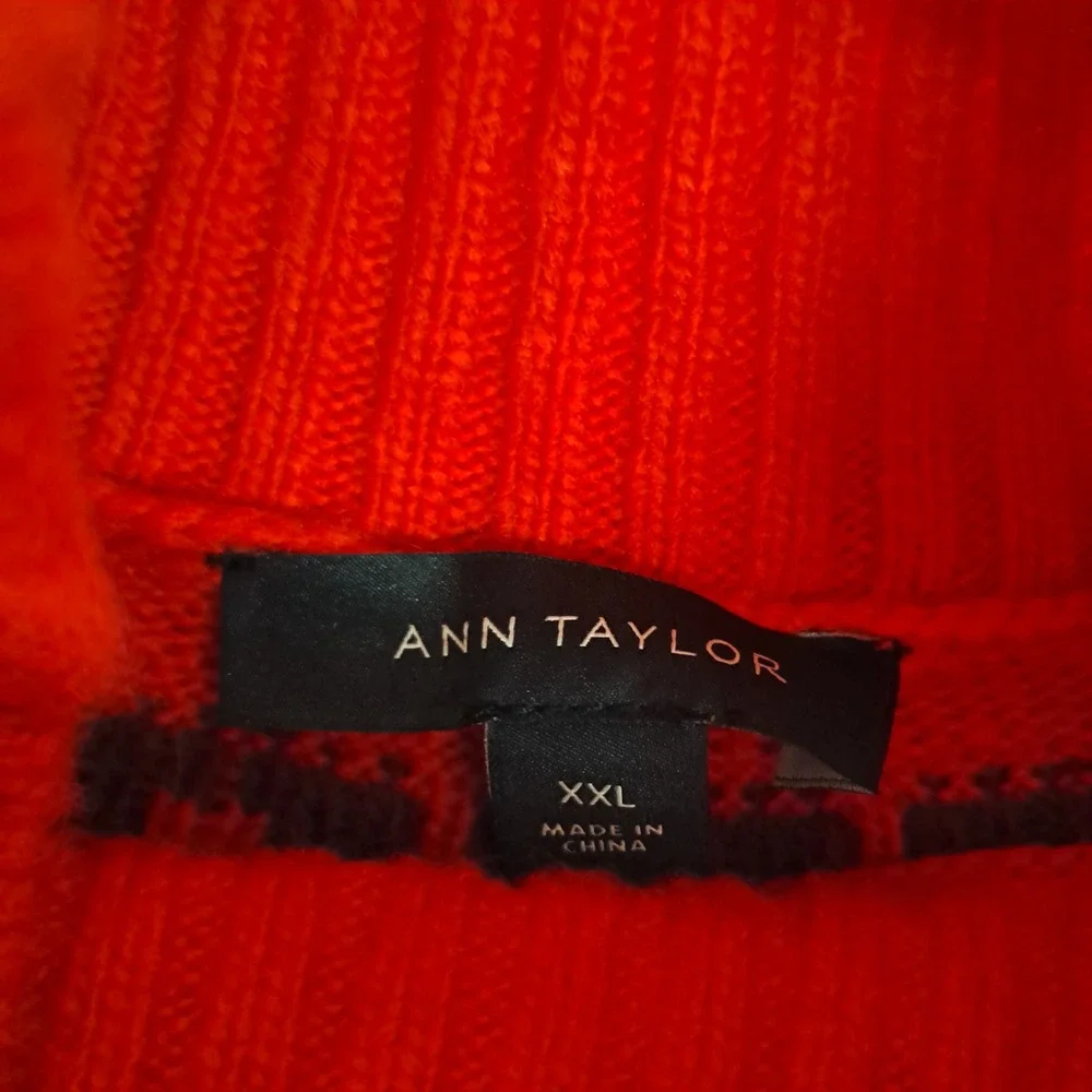 Ann Taylor Sweater Women's XXL Red Fair Isle‎ Mock Neck Wool Blend Winter